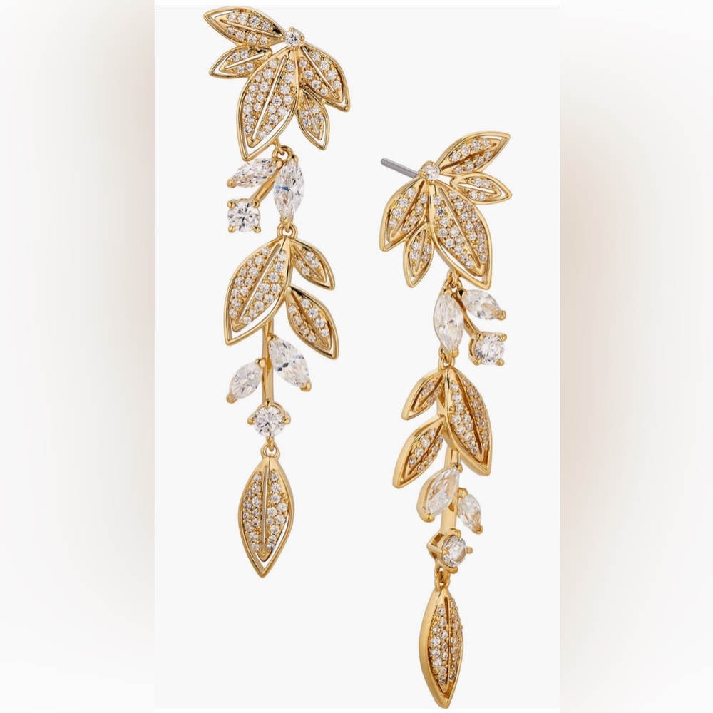 Nadri Gold and Crystal Leaf Drop Earrings